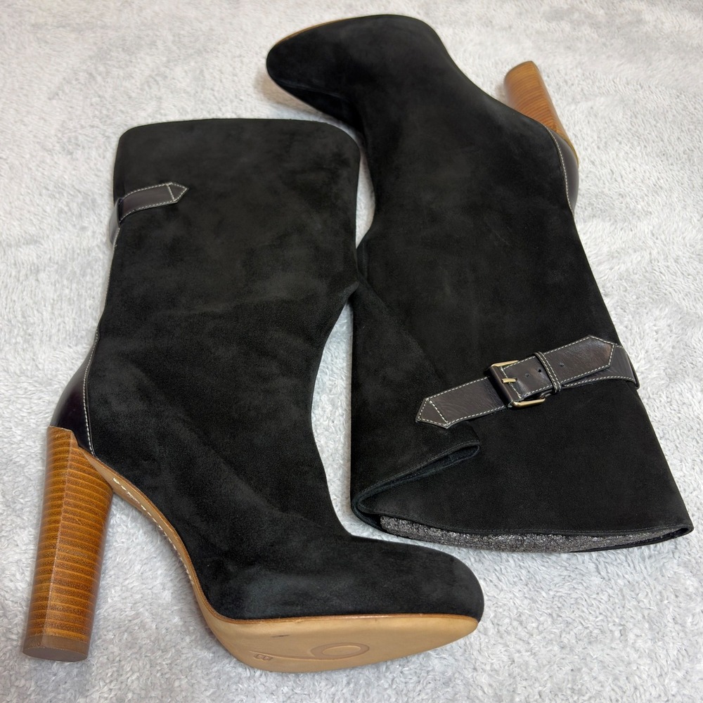 Boutique 9 BTGALEN Boots Women 8M Black Suede Leather Block Heel Pointed Toe